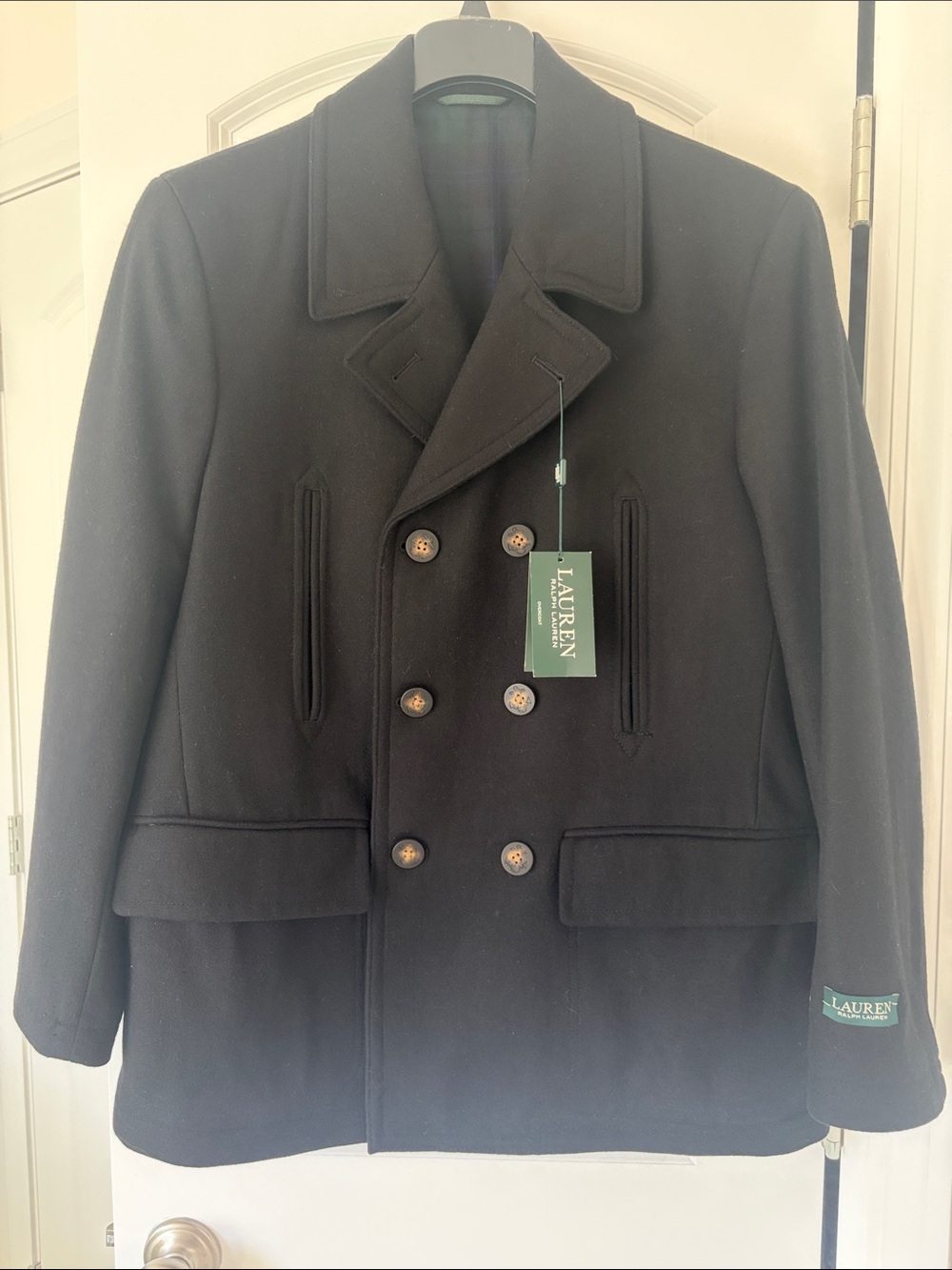 Lauren Ralph Lauren Black Double-Breasted Wool Blend Peacoat